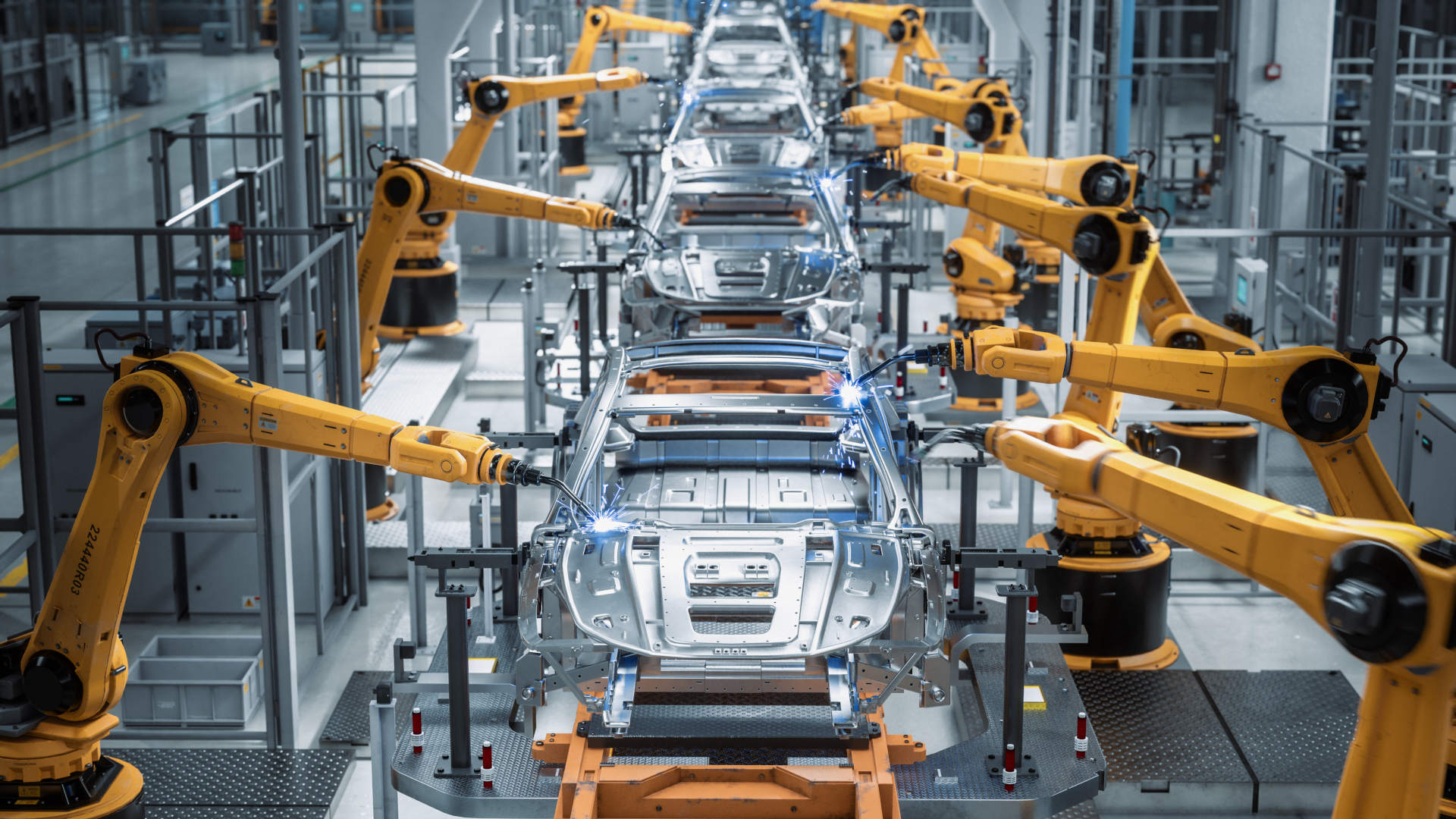 Car,Factory,3d,Concept:,Automated,Robot,Arm,Assembly,Line,Manufacturing