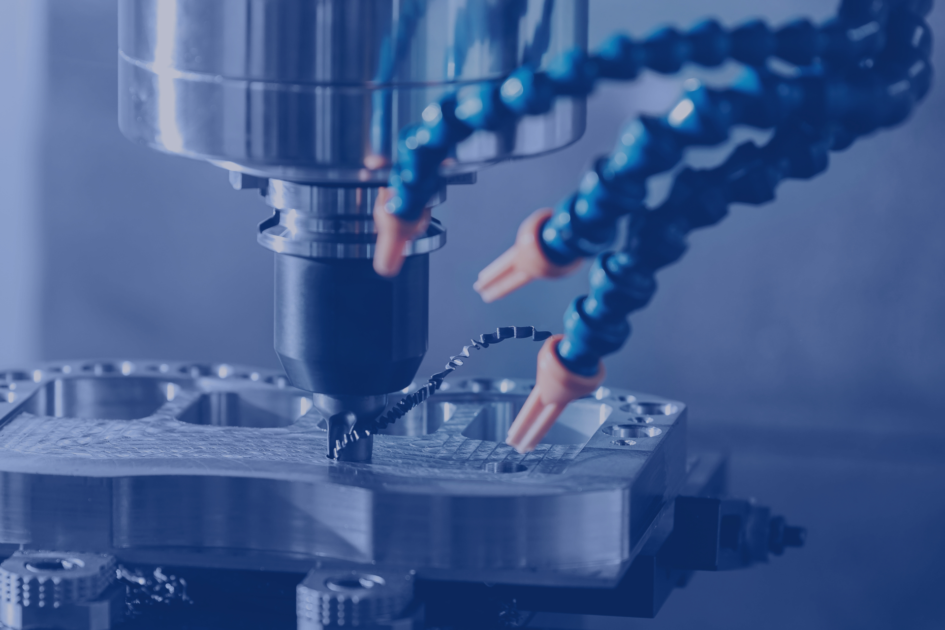 Modern,Cnc,Milling,Machine,During,Operation,,Blue,Toning.,Produced,Cutting